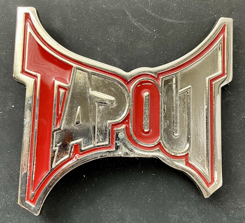 TAPOUT Logo Silver Tone & Red MMA Mixed Martial Arts Promo Belt Buckle Y2K