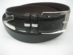 STERLING SILVER 925 BUCKLE TWO LOOP AND TIP SET & GENUINE LIZARD 1.5&Prime; BELT U.S.A