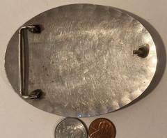 Vintage Metal Belt Buckle, Silver and Turquoise, Bass, Fishing, Hand Crafted