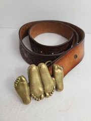 Vtg 70s Novelty Booty Call Naughty Brass Belt Buckle Missionary Feet Up & Down