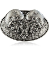 Double Skull Belt Buckle for Men, American Western Cowboy, Punk, Gothic, Silver