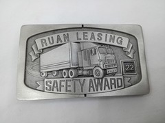 Vintage Ruan Semi Trucking Pewter Belt Buckle Made in USA Year Safety Award « 22 »