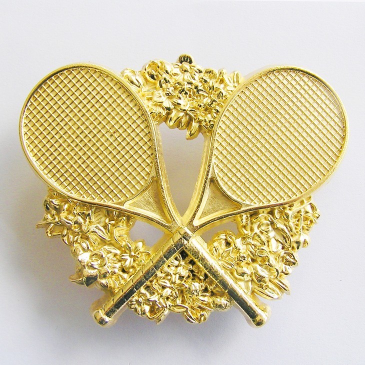 NEW TENNIS RACQUET WREATH GOLD PIN PONG SPORT BALL BELT BUCKLE