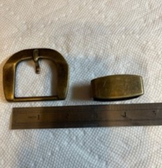 Antique Brass Buckle and Loop / Keeper Set, 1 1/4 & 1 1/2