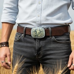 Men Women Belt Buckle Black Faux Leather Religious Cross Western Weekend Style