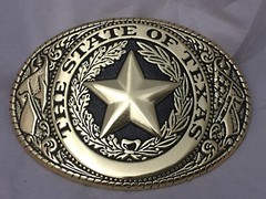 3 piece set Texas Seal Set: Belt Buckle, Bolo and Key Ring (Gold)
