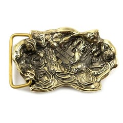 Belt buckle Rose American Beauty, Handmade brass flower women accessories,