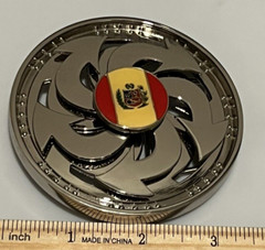 Spinner Belt Buckle Peru Flag Yellow Red Round Center Spinners Silver Bling