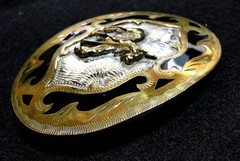 90&rsquo;s Vintage Texas End of the Trail Native German Silver Brass Belt Buckle