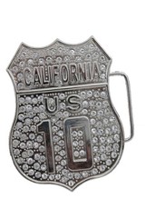 Men Biker Silver Rhinestones Metal Belt Buckle California State US 10 Freeway CA