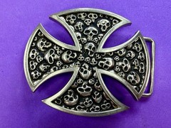Maltese Iron Cross Studded Skull Design Gothic Punk Vibe Cutout Belt Buckle