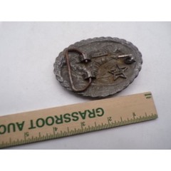Vintage 1983 Siskiyou Rodeo Horse American Flag Pewter Oval Western Belt Buckle