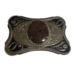 VTG Silver Tone Filigree with Brown Acrylic Stone Metal Vintage Belt Buckle