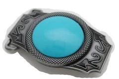 Men Southwestern Fashion Belt Buckle Silver Metal Turquoise Blue Bead Cowboys