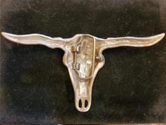 Western Longhorn Steer Skull Belt Buckle Patinaed Bronze