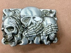 Three-skull Hear No Evil See No Evil Speak No Evil Gothic Punk Belt Buckle