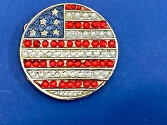 United States Of American Usa Flag Colors On Round Rhinestone Belt Buckle