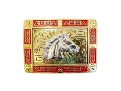 Western Buckle Gold Silver Red Horse Head Cowboy Buckle 2 » Hebilla Vaquero
