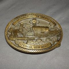 1996 Creative Casting Denison 175TH ANNIVERSARY SANTA FE TRAIL BELT BUCKLE BRASS