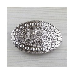 Floral tendrils Oktoberfest costume belt buckle, oval design, antique silver