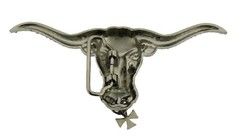 Bull Long Horn Blinged Out Western Silver Metal Belt Buckle Texas Rodeo Chopper
