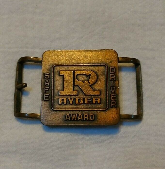 Vintage Ryder Truck Safe Driver Award Brass Belt Buckle