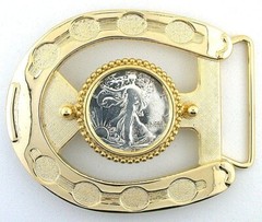 Southwest Western Horseshoe 1943 Walking Liberty Half Dollar Belt Buckle EPBB233