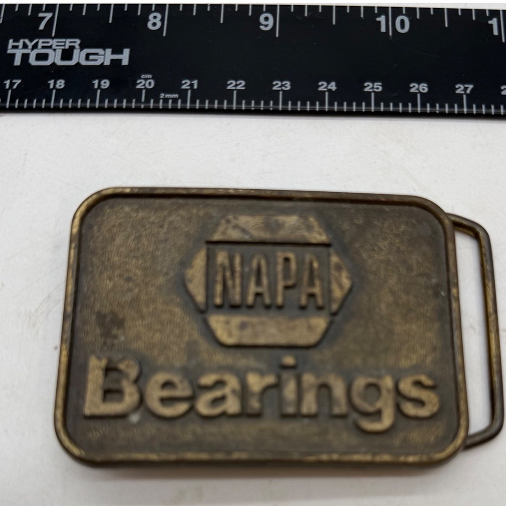 Vintage NAPA Bearings Belt Buckle RJ Roberts USA Brass Tone Automotive Promo