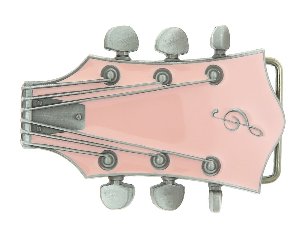 Guitar Head Music Pink Enamel Metal Belt Buckle