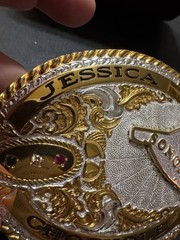 Vintage Crumrine Western Rodeo Monogrammed Oval Belt Buckle Heavy Silver Bronze