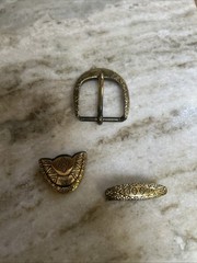 Western Belt Buckle Three Piece Set Antique Brass Art Deco Design Unisex 1 1/2&Prime;