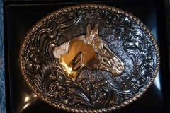 Crumrine M&F Western Belt Buckle Horse Head Oval Antiqued Bronze C02114