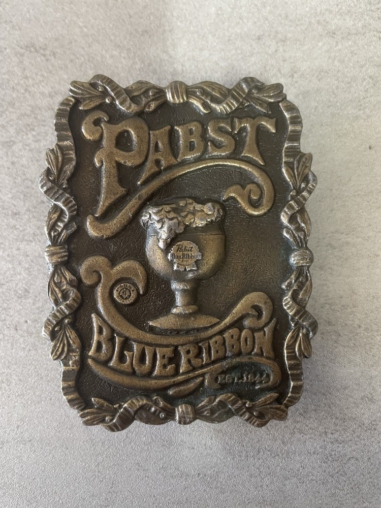Vintage 1974 Pabst Blue Ribbon Brass Belt Buckle Bergamot USA Beer