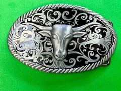 Longhorn Head Steer Cow Bull Two Tone Western Rodeo Style Belt Buckle