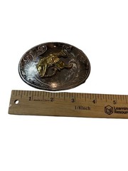 Vintage Western Cowboy Rodeo Belt Buckle Horse Rider Engraved Silver Gold Tone
