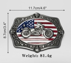 American Flag Belt Buckle Motorcycle Skulls Stars & Stripes Antique Silver