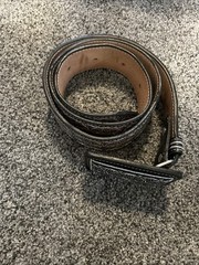 YAC Leather And Silk Black And Silver Design Belt And Buckle Pre-owned; 42