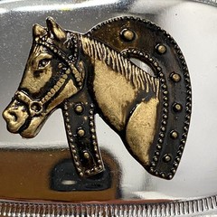 Bronze Horse And Horseshoe Embossed Silver Tone Belt Buckle Western