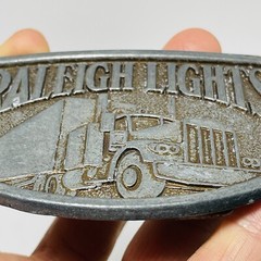 Vintage Raleigh Lights Belt Buckle Men Truck Semi Vehicle Transportation Silver