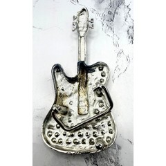 Rhinestone Guitar Belt Buckle Silver Tone Western Rock Music 5&Prime; Fits 1.5&Prime; belt