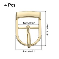 4Pcs 0.67&Prime; Single Prong Belt Buckle Oval Center Bar Buckles for Belt, Gold
