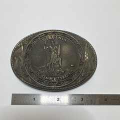 Tony Lama Virginia Sic Semper Tyrannis Oval Solid Brass Belt Buckle 1.75&Prime;