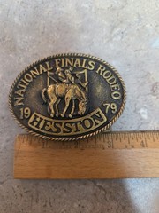 Vintage Cowboy National Finals Rodeo Hesston 1979 Belt Buckle Brass 3D VGUC