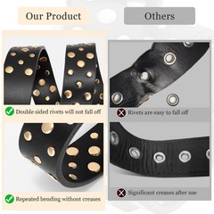 BELTROAD Stylish Studded Belt for Men S Waist 27&Prime;-32&Prime;, Gold Buckle -Black