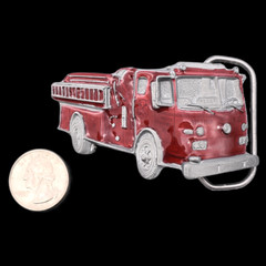 Red Fire Truck Engine Firefighter Fireman Belt Buckle (New Old Stock)
