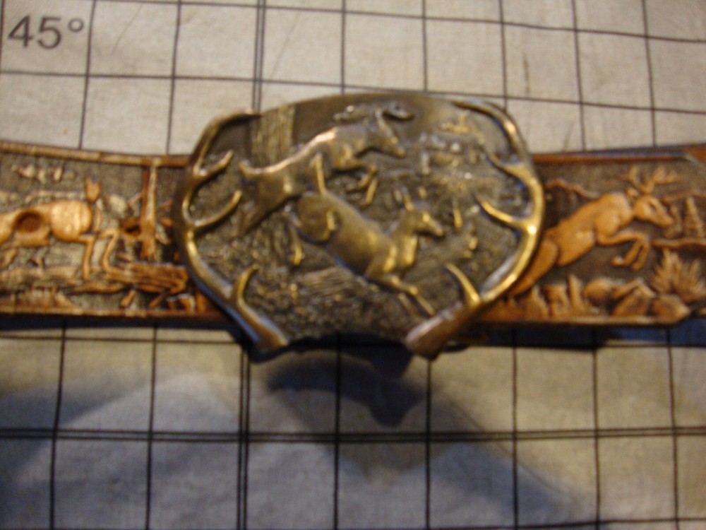 Vintage 1977 Bergamot Belt and Buckle Brass Deer Buck Doe Antlers Western
