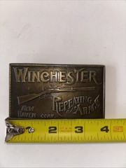 Vintage Winchester Repeating Arms Brass Belt Buckle Rifle New Haven CT Western