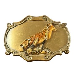 Vtg 1980 Raintree Red Fox Belt Buckle Brass Tone Wildlife 3D Relief Scalloped