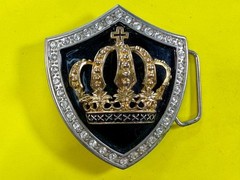 Royal Gold Crown Shield with Rhinestone Border Belt Buckle A286 Classico Italia