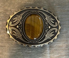 Antique Gold Silver Tigers Eye Belt Buckle Western Cowboy Fashion Style
